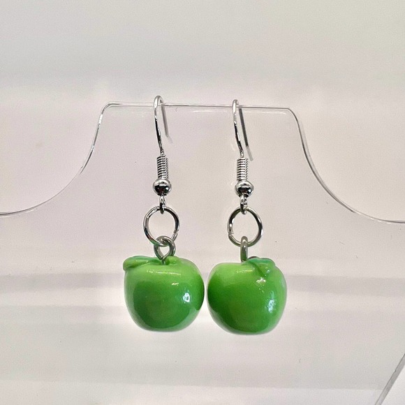 Green Apple Earrings - Teacher Earrings - School Earrings - Summer Fruit Earring - Picture 1 of 10
